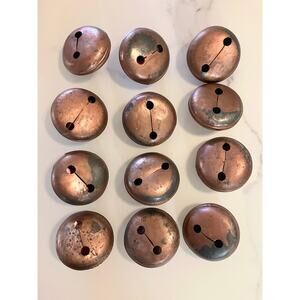 Antique 2” Jingle Bells Tin Metal Flat Round Primitive Hawk Folk Dance Costume